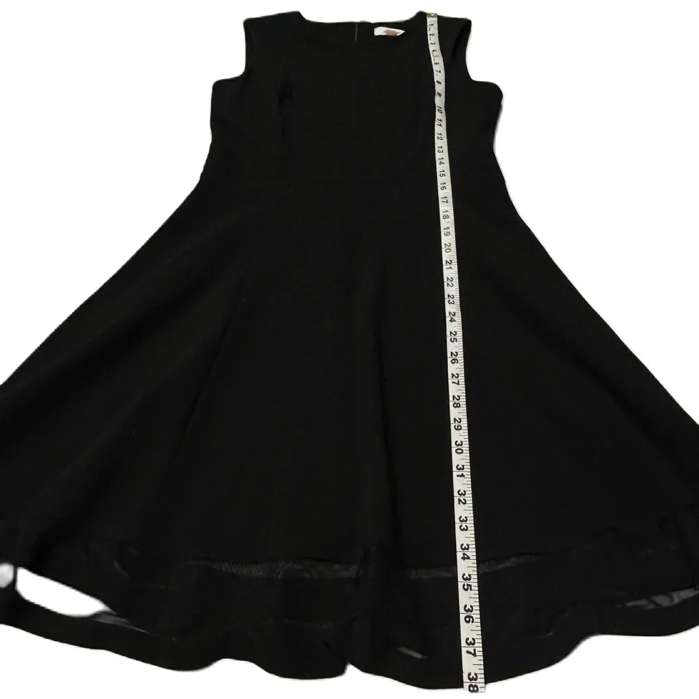 Calvin Klein Midi Dress Womens Size 10 Round Neck Sleeveless Sheer Ruffle Black - Picture 9 of 12